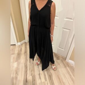 Style&Co. Womens Dress Maxi Black Handkerchief-Hem Lace-Yoke V-Neck